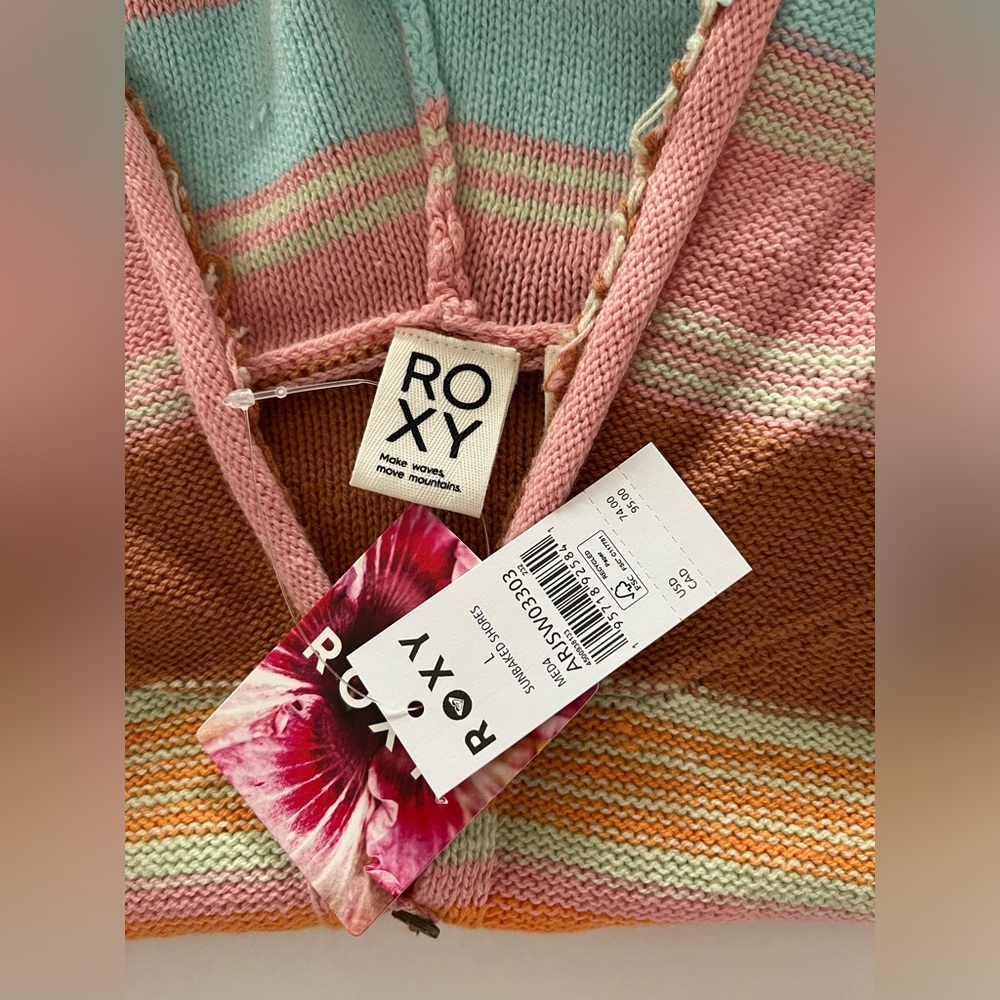 NWT Roxy Women's Sunbaked Shores Crop Hooded Sweater Stripes Spring size L loose - Picture 4 of 8